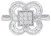 ESTATE .54CT DIAMOND 18KT WHITE GOLD 3D ROUND & BAGUETTE FLOWER SQUARE LOVE RING