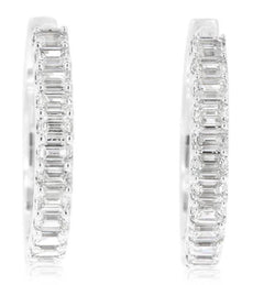 2.70CT DIAMOND 14KT WHITE GOLD 3D BAGUETTE CLASSIC HUGGIE HOOP HANGING EARRINGS