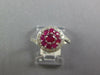 ESTATE 1.24CT DIAMOND & AAA RUBY 14KT WHITE GOLD ROUND CLUSTER FLOWER LOVE RING