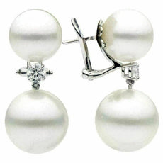 EXTRA LARGE .62CT DIAMOND & AAA SOUTH SEA PEARL 18KT WHITE GOLD HANGING EARRINGS