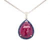 11.73CT DIAMOND & AAA RUBY & SAPPHIRE 18KT WHITE GOLD PEAR SHAPE & ROUND PENDANT