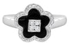 ESTATE .35CT DIAMOND & BLACK ENAMEL 14KT WHITE GOLD 3D FLOWER FUN RING