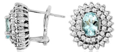 2.39CT DIAMOND & AAA AQUAMARINE 14KT WHITE GOLD 3D OVAL & ROUND CLIP ON EARRINGS