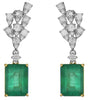 14.93CT DIAMOND & AAA EMERALD 18K 2 TONE GOLD SQUARE & ROUND MULTI LEAF EARRINGS