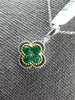 .50CT DIAMOND & AAA EMERALD 18KT TWO TONE GOLD 4 LEAF CLOVER FLOWER LOVE PENDANT
