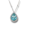 EXTRA LARGE 24.75CT DIAMOND & AAA AQUAMARINE 18KT WHITE GOLD TEAR DROP NECKLACE