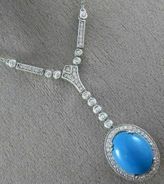 ANTIQUE 5.80CT DIAMOND & AAA TURQUOISE 14K WHITE GOLD HALO ETOILE NECKLACE 21870