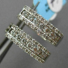 ESTATE .78CT DIAMOND 14KT WHITE GOLD ETOILE ELONGATED HOOP HUGGIE EARRINGS 4.5mm