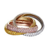 LARGE 3.92CT WHITE PINK & FANCY YELLOW DIAMOND 18K TRI COLOR GOLD MULTI ROW RING