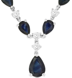 12.90CT DIAMOND & AAA SAPPHIRE 14KT WHITE GOLD PEAR SHAPE & ROUND LOVE NECKLACE