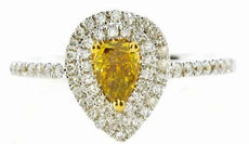 1.21CT WHITE & FANCY YELLOW DIAMOND 18KT 2 TONE GOLD PEAR SHAPE ENGAGEMENT RING
