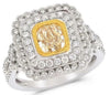 LARGE 2.11CT WHITE & FANCY YELLOW DIAMOND 18KT 2 TONE GOLD HALO ENGAGEMENT RING