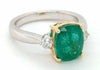 3.08CT DIAMOND & AAA EMERALD 18KT 2 TONE GOLD 3D CUSHION 3 STONE ENGAGEMENT RING