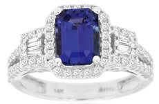 2.23CT DIAMOND & AAA TANZANITE 14KT WHITE GOLD EMERALD CUT HALO ENGAGEMENT RING
