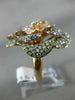 ESTATE EXTRA LARGE 1.62CT MULTI COLOR DIAMOND 18KT ROSE GOLD 3D FLOWER LOVE RING