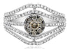 .94CT WHITE AND CHOCOLATE FANCY DIAMOND 14KT WHITE GOLD 3D FLOWER MULTI ROW RING