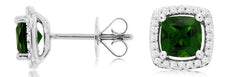 1.34CT DIAMOND & AAA RUSSALITE 14KT WHITE GOLD 3D CUSHION & ROUND STUD EARRINGS