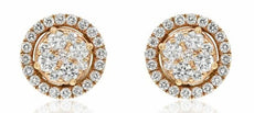 LARGE .75CT DIAMOND 18KT ROSE GOLD 3D CLUSTER FLOWER HALO CLASSIC STUD EARRINGS