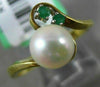 ESTATE .05CT AAA EMERALD & SOUTH SEA PEARL 14KT YELLOW GOLD 3D ANNIVERSARY RING