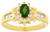 0.70CT DIAMOND & AAA RUSSALITE 14KT YELLOW GOLD OVAL ROUND & BAGUETTE FLOWER RING