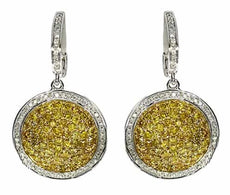 2.16CT WHITE & FANCY YELLOW DIAMOND 18K 2 TONE GOLD 3D FILIGREE HANGING EARRINGS