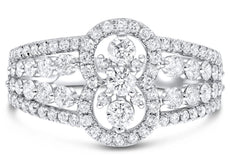 WIDE 1.26CT DIAMOND 18KT WHITE GOLD 3D PAST PRESENT FUTURE FLOWER INFINITY RING