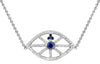 ESTATE 1.0CT DIAMOND & AAA SAPPHIRE 18KT WHITE GOLD 3D EVIL EYE FUN NECKLACE