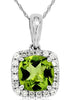 1.21CT DIAMOND & AAA PERIDOT 14KT WHITE GOLD CUSHION & ROUND SQUARE HALO PENDANT