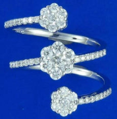 LARGE 1.00CT DIAMOND 18KT WHITE GOLD ROUND MULTI ROW FLOWER ANNIVERSARY RING