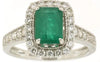1.12CT DIAMOND & AAA EMERALD 14KT WHITE GOLD 3D EMERALD CUT HALO ENGAGEMENT RING