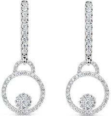 ESTATE .49CT DIAMOND 14KT WHITE GOLD 3D FLOWER CIRCLE OF LIFE HANGING EARRINGS