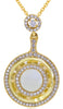 7.45CT DIAMOND & AAA LEMON QUARTZ 14KT YELLOW GOLD 3D CIRCULAR FLOATING PENDANT