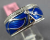 WIDE .30CT DIAMOND & BLUE ENAMEL 18K WHITE GOLD A INITIAL MULTI LEAF ETOILE RING