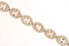 9.40CT DIAMOND & AAA MORGANITE 14KT ROSE GOLD OVAL & ROUND HALO TENNIS BRACELET