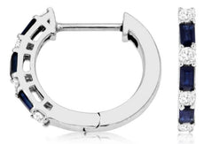 .57CT DIAMOND & AAA SAPPHIRE 14KT WHITE GOLD 3D EMERALD CUT & ROUND FUN EARRINGS