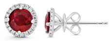 1.68CT DIAMOND & AAA RUBY 18KT WHITE GOLD 3D ROUND CLASSIC HALO MARTINI EARRINGS
