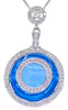 8.34CT DIAMOND & AAA BLUE TOPAZ 14KT WHITE GOLD CIRCULAR FLOWER FLOATING PENDANT