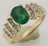 ESTATE 1.52CT DIAMOND & AAA EMERALD 14K YELLOW GOLD OVAL & ROUND ENGAGEMENT RING