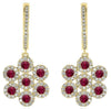 1.06CT DIAMOND & AAA RUBY 14KT YELLOW GOLD 3D MULTI FLOWER FUN HANGING EARRINGS