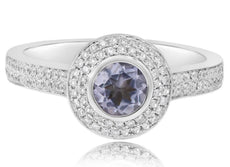 .87CT DIAMOND & AAA AMETHYST 18KT WHITE GOLD BEZEL DOUBLE HALO ENGAGEMENT RING