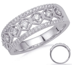 .38CT DIAMOND 14K WHITE GOLD 3D MULTI HEXAGON FILIGREE MILGRAIN ANNIVERSARY RING