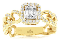 .35CT DIAMOND 14K YELLOW GOLD 3D ROUND & BAGUETTE CLUSTER SQUARE FRIENDSHIP RING