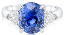 5.83CT DIAMOND & AAA SAPPHIRE PLATINUM 3D OVAL & TRILLION CLASSIC 3 STONE RING