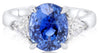 5.83CT DIAMOND & AAA SAPPHIRE PLATINUM 3D OVAL & TRILLION CLASSIC 3 STONE RING