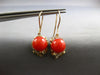 .22CT DIAMOND & AAA CORAL 18KT YELLOW GOLD 3D LEVERBACK HANGING EARRINGS #27180