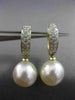 ESTATE .25CT DIAMOND 14KT GOLD AAA SOUTH SEA PEARL 3 ROW HUGGIE HANGING EARRINGS