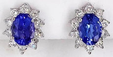 2.78CT DIAMOND & AAA TANZANITE 18KT WHITE GOLD OVAL & ROUND FLOWER STUD EARRINGS