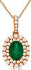 1.09CT DIAMOND & AAA EMERALD 14KT ROSE GOLD 3D OVAL DOUBLE HALO FLOATING PENDANT