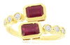1.85CT DIAMOND & AAA RUBY 14K YELLOW GOLD 3D EMERALD CUT & ROUND BEZEL LOVE RING