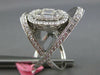 2.87CT DIAMOND 18K WHITE GOLD ROUND & BAGUETTE OVAL CLUSTER CRISS CROSS X RING